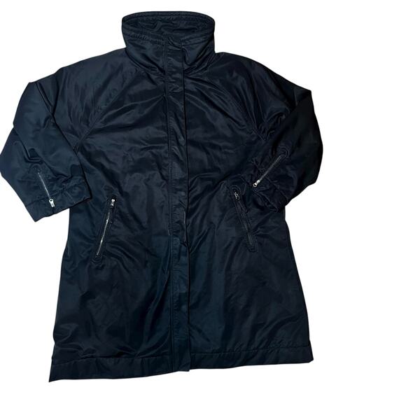 Eileen Fisher Long black nylon cotton fleece lined jacket coat women's sz large - Picture 3 of 9